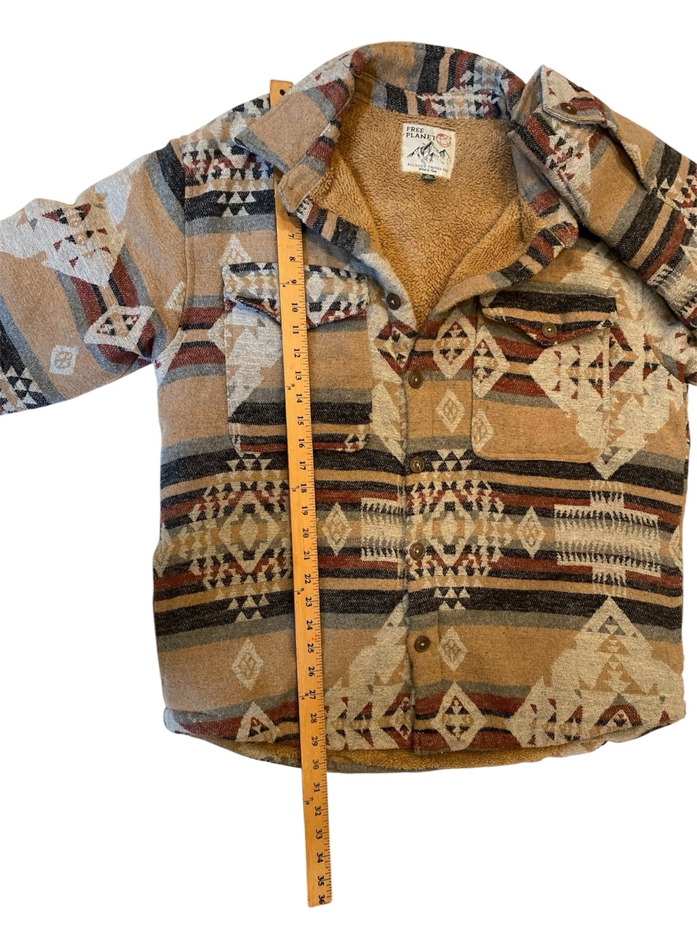 Free Planet Aztec-Pattern Button Up Sherpa Jacket w/ Side Pockets Size XL - Picture 3 of 7